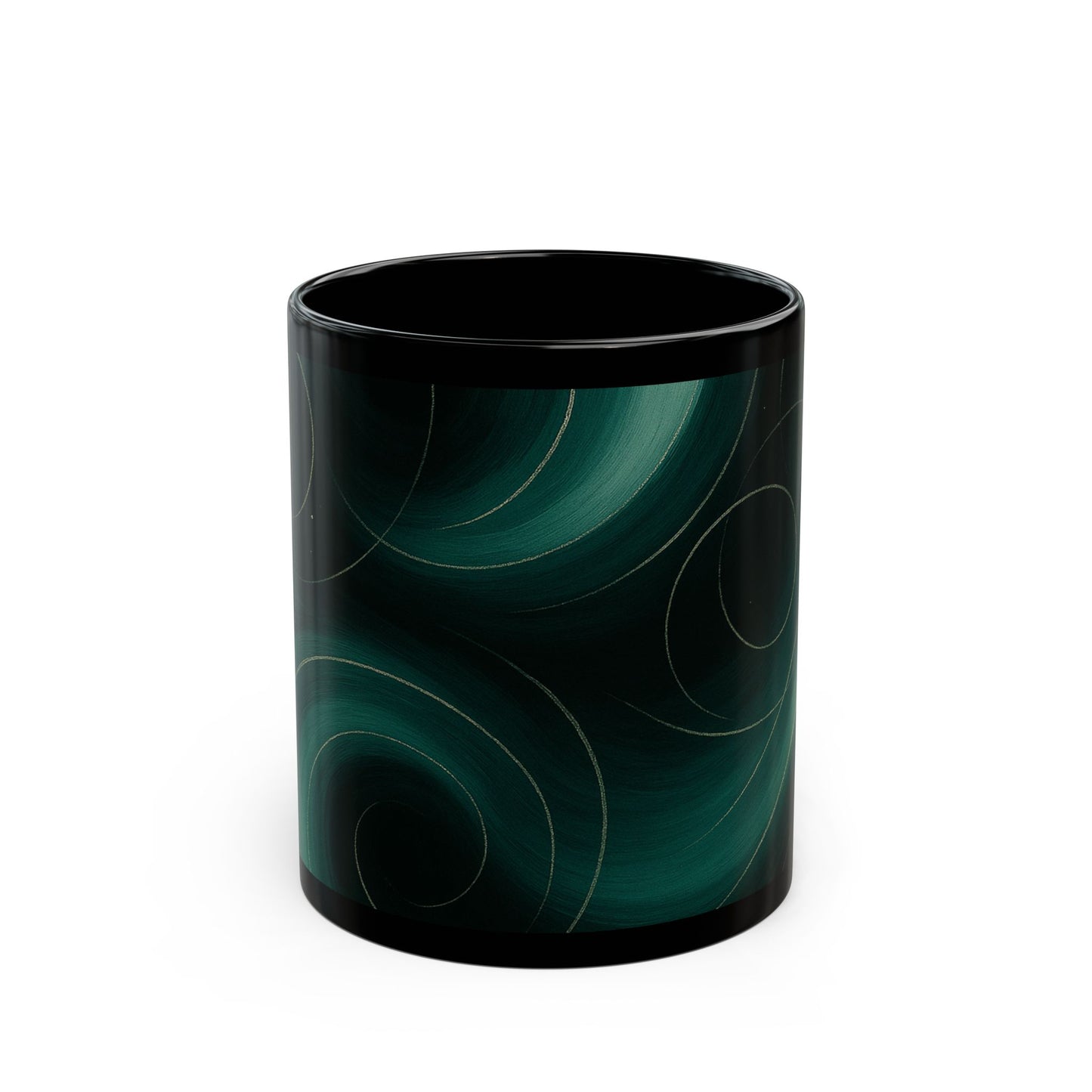 Emerald Wave 2-Soulful Collection- Black Coffee Mug — 11oz/15oz Abstract Teal Swirl Ceramic