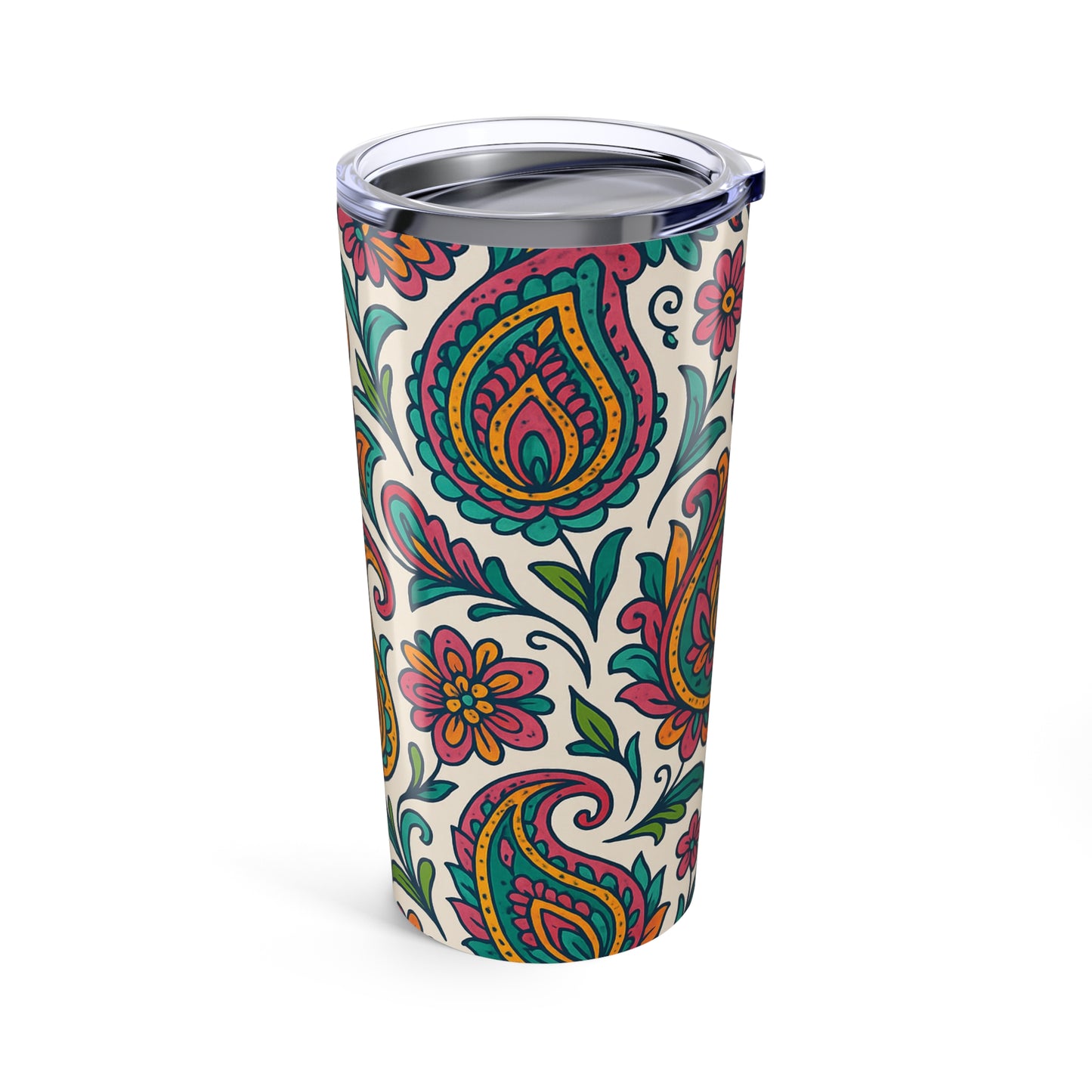 20oz Paisley Floral Tumbler — Colorful Boho Insulated Travel Cup