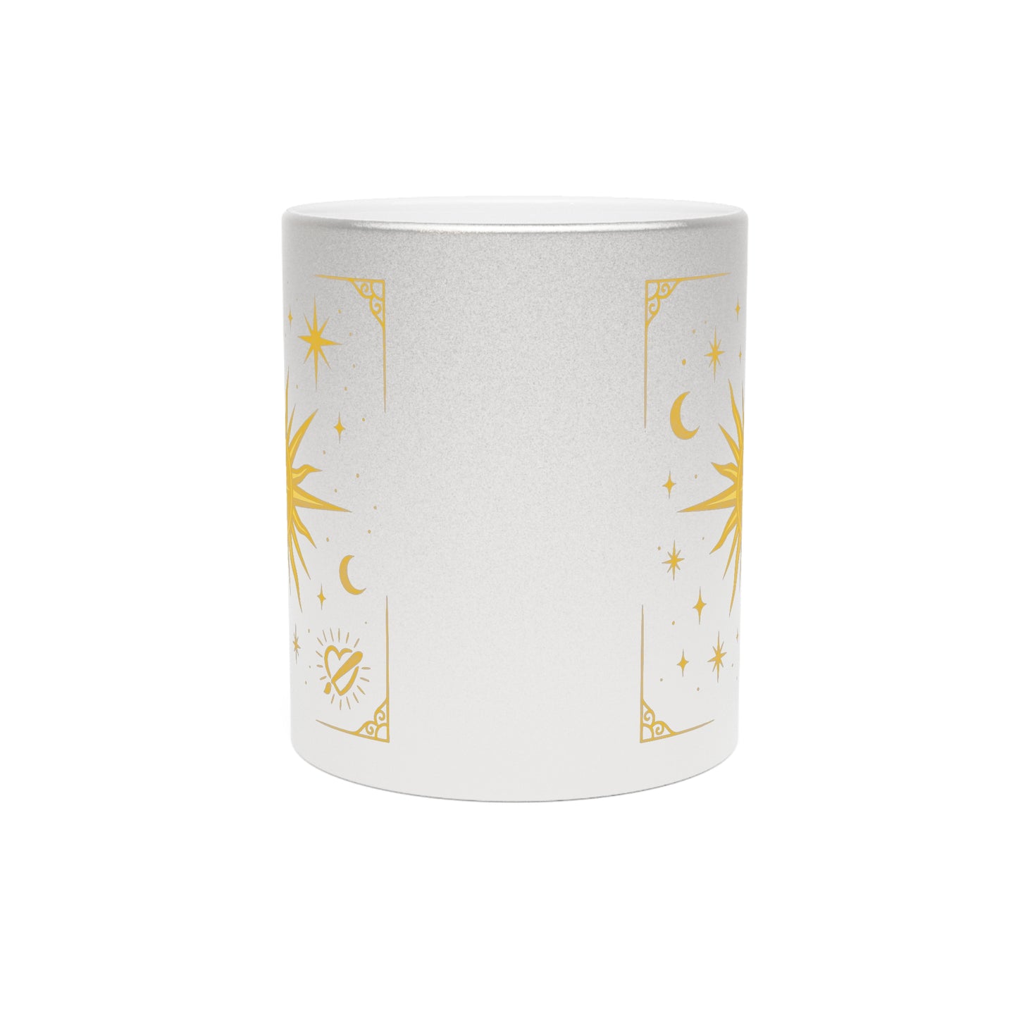 Gold Celestial Sun Metallic Mug — Silver/Gold Cosmic Coffee Cup