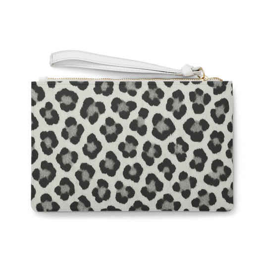 Snow Leopard Print Clutch Bag — Chic Animal Print Wristlet for Everyday & Evening