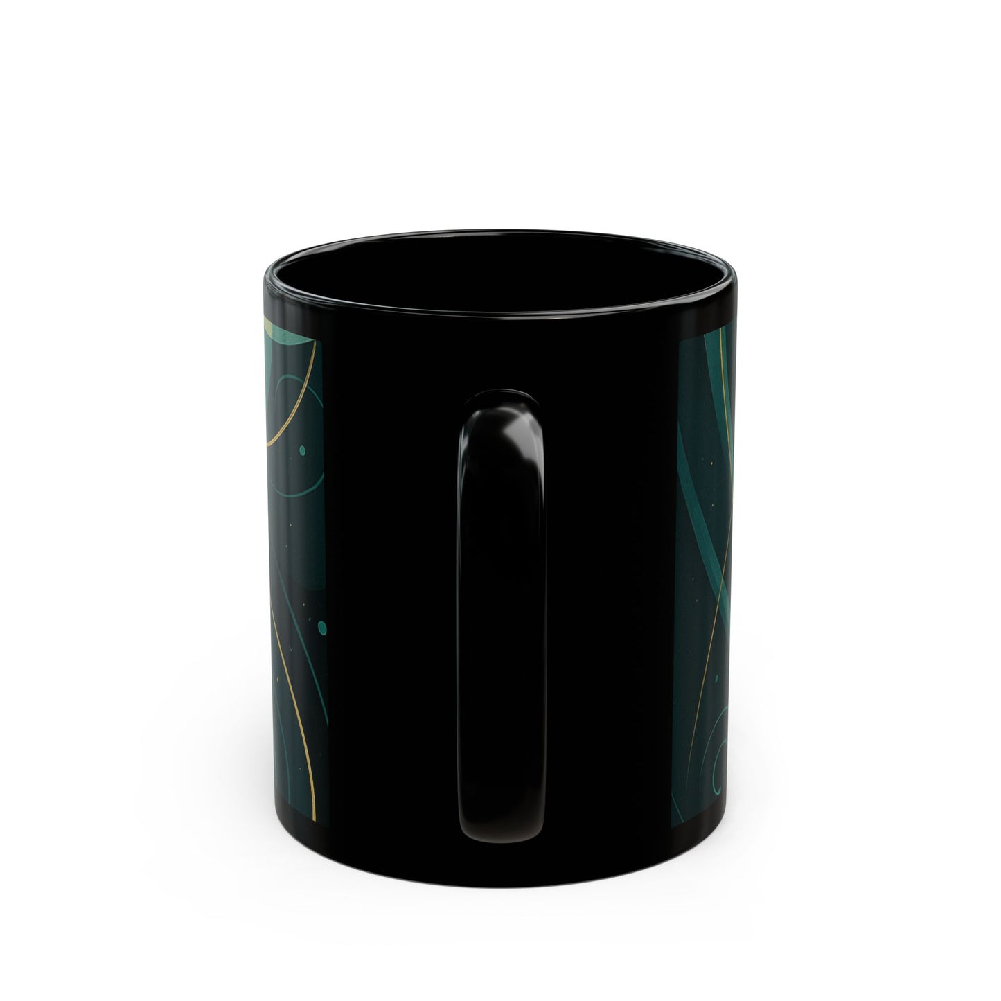 Emerald Wave-Soulful Collection- Black Coffee Mug — 11oz/15oz Abstract Teal Swirl Ceramic