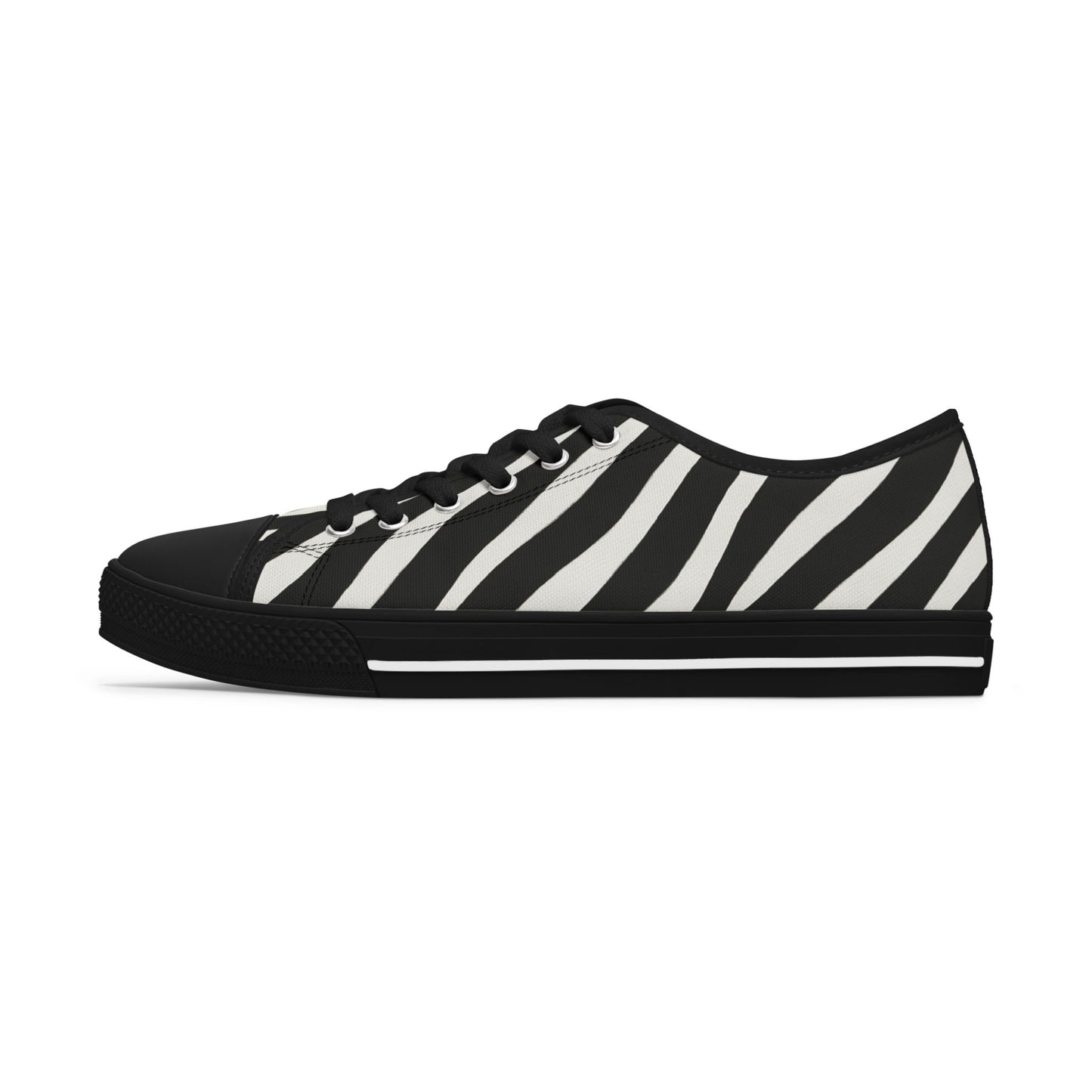 Zebra Stripe Women's Low Top Sneakers — Black & White Animal Print Casual Canvas Shoes