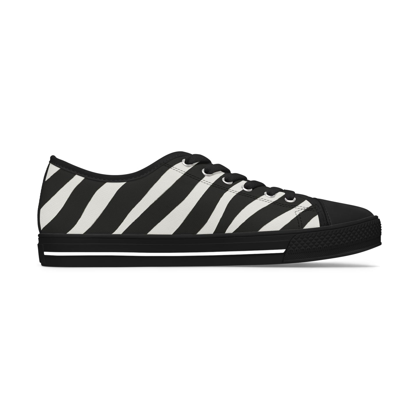 Zebra Stripe Women's Low Top Sneakers — Black & White Animal Print Casual Canvas Shoes