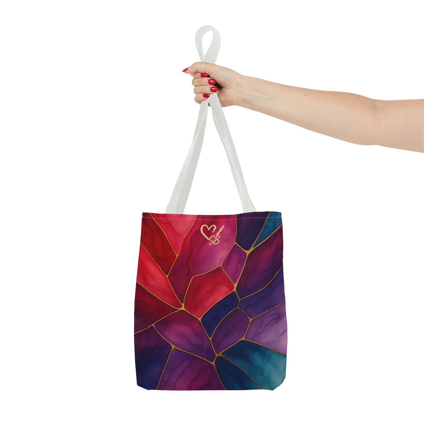Shelby-2025 Artisan Luxe Collection-Tote Bag — Jewel-Tone Stained Glass Floral Pattern Tote