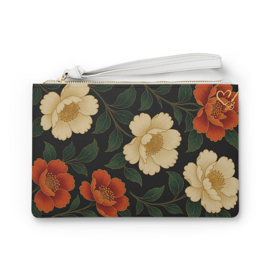 Peony  Floral Clutch Bag — Vintage Cream & Rust