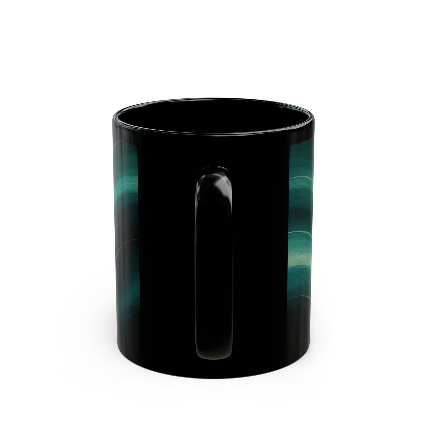 Emerald Wave 3-Soulful Collection-Black Coffee Mug — 11oz/15oz Abstract Teal Swirl Ceramic