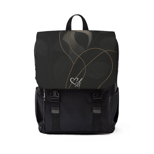 Shirley-Artisan Luxe collection- Backpack — Black Minimalist Shoulder Bag with Gold Heart Accent