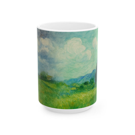 Van Gogh Landscape-Echoes of the Masters- Ceramic Mug — Serene Meadow & Sky Coffee Cup (11oz, 15oz)