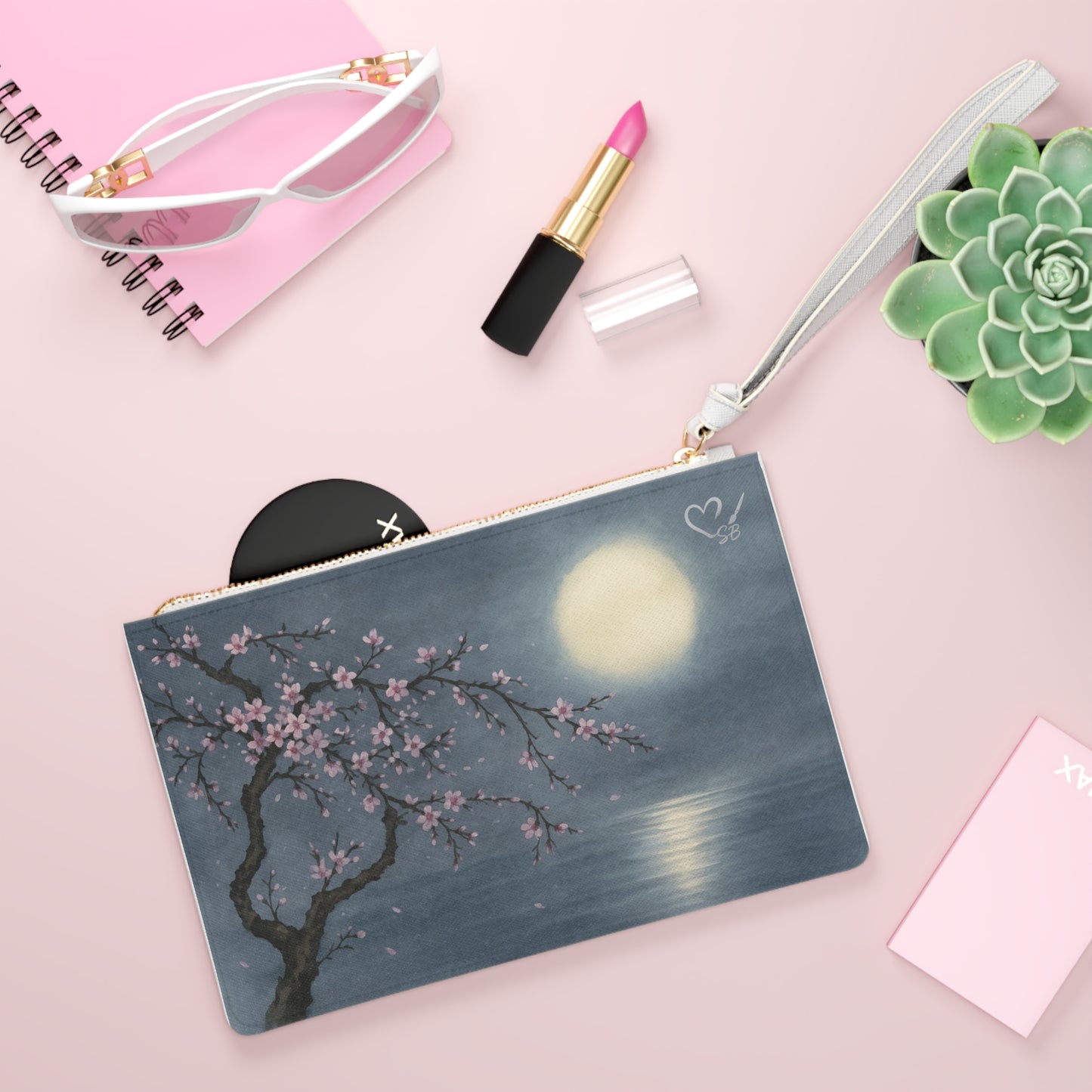 Moonlit Cherry Blossom Clutch Bag — Evening Floral Wristlet