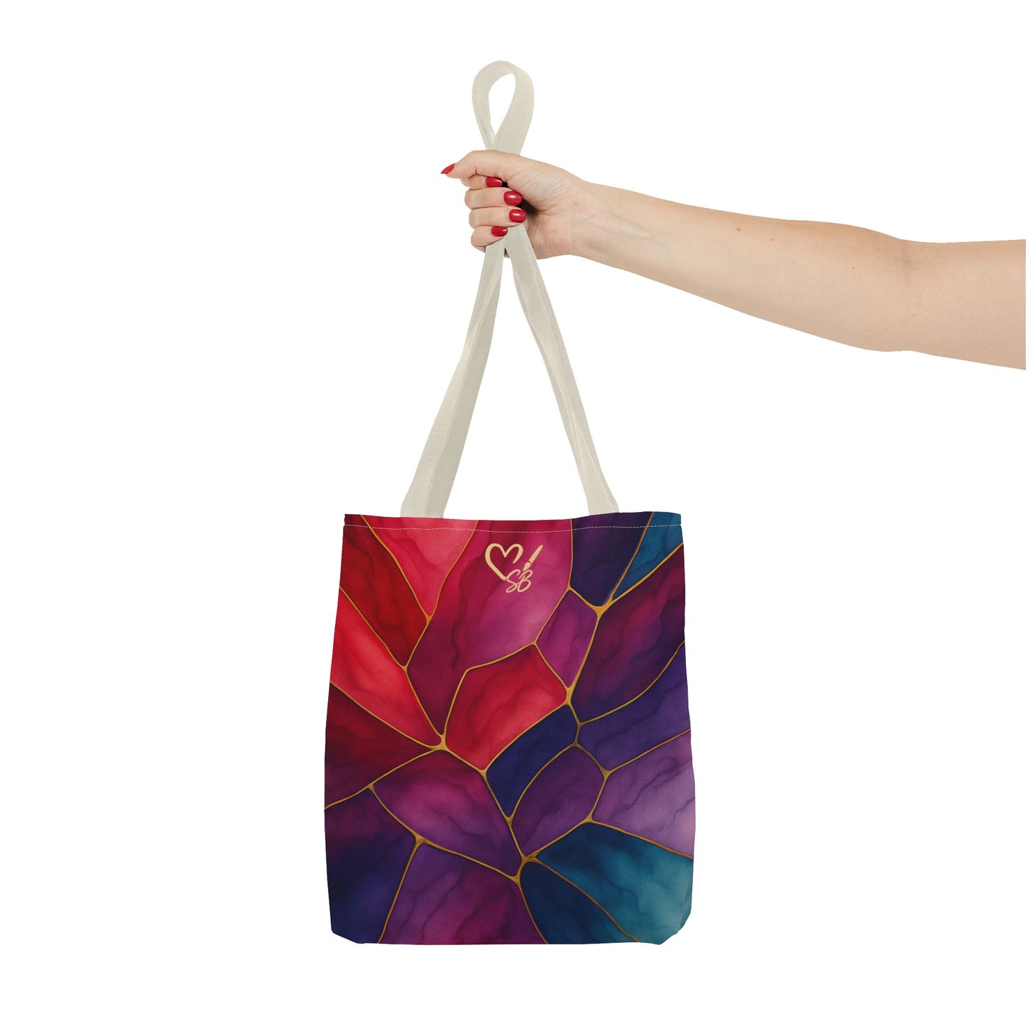 Shelby-2025 Artisan Luxe Collection-Tote Bag — Jewel-Tone Stained Glass Floral Pattern Tote
