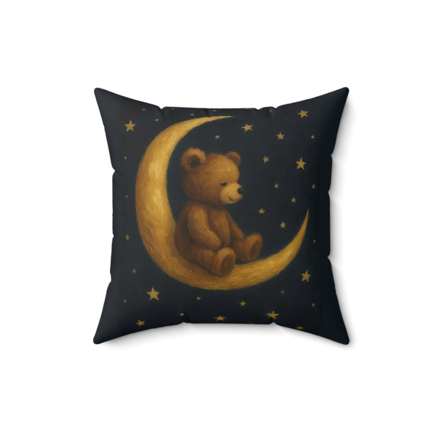 To the Moon-Teddy on Moon Faux Suede Pillow — Nursery Night Sky Decorative Throw Pillow