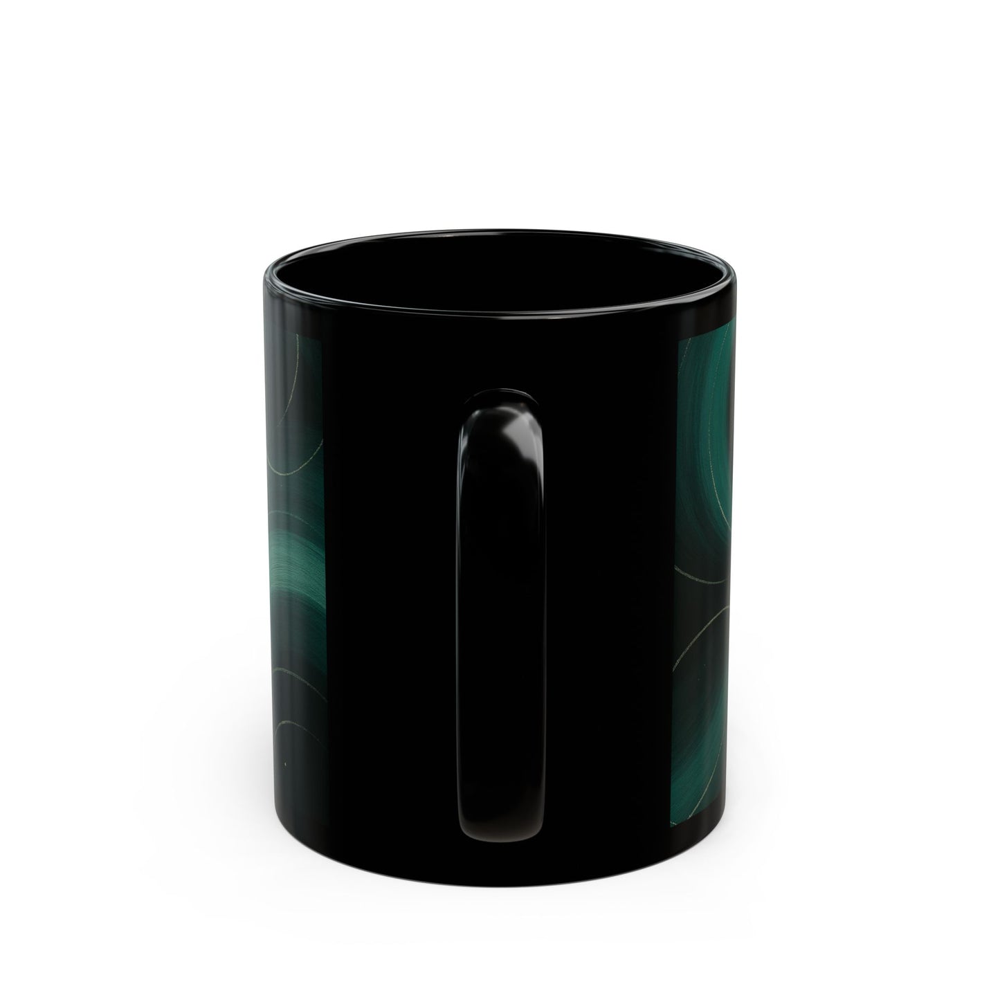 Emerald Wave 2-Soulful Collection- Black Coffee Mug — 11oz/15oz Abstract Teal Swirl Ceramic