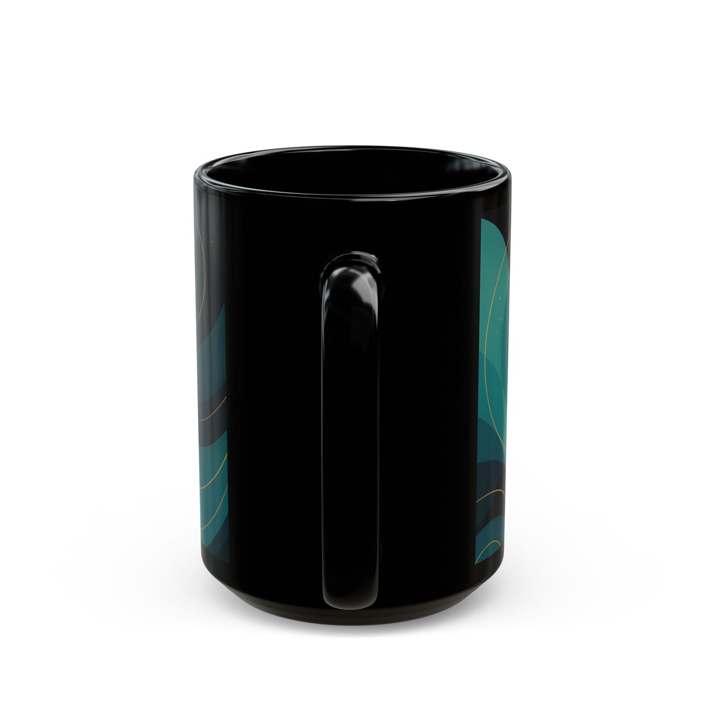 Emerald Wave3-Soulful Collection- Black Coffee Mug — 11oz/15oz Abstract Teal Swirl Ceramic