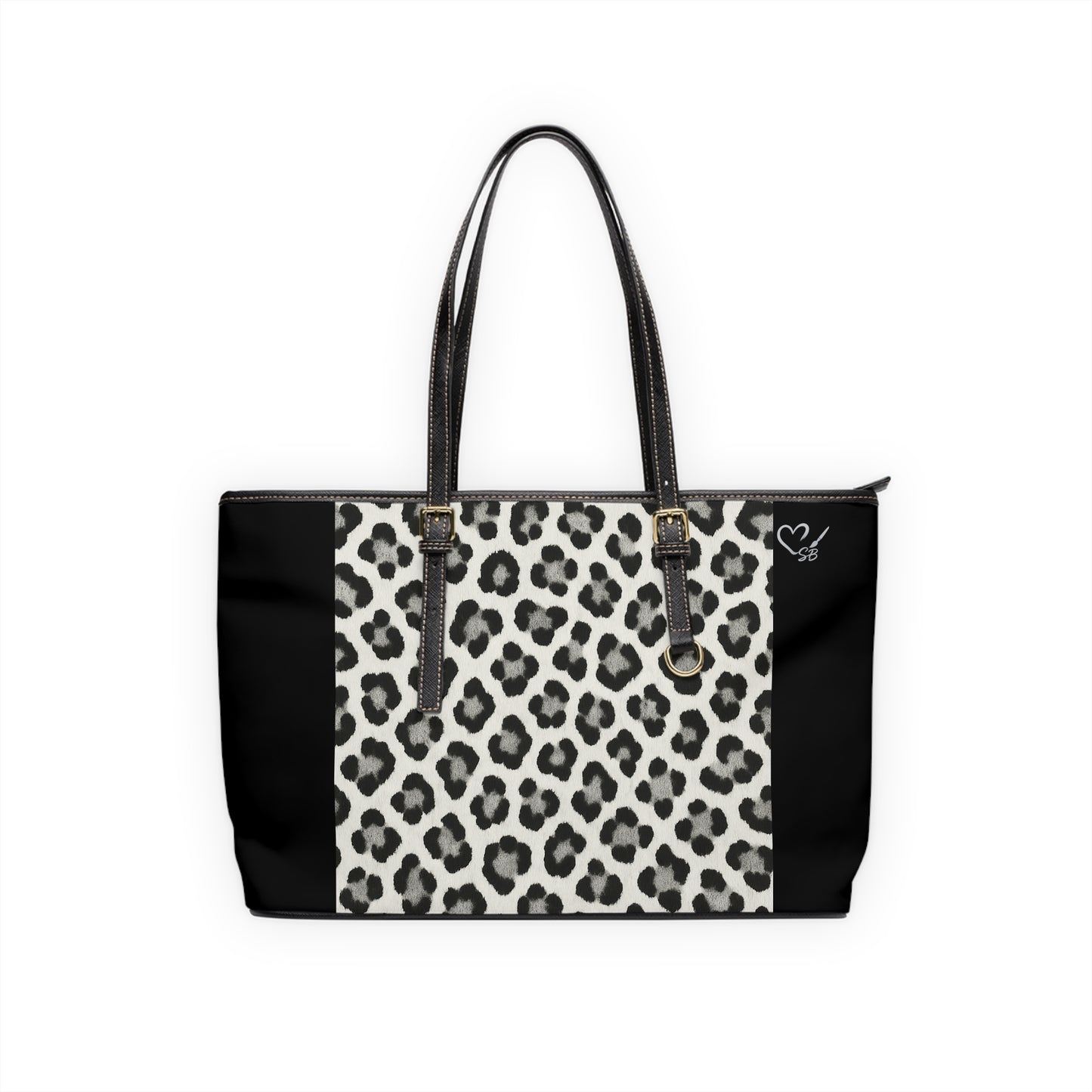 Snow Leopard and Black -PU Leather Shoulder Bag