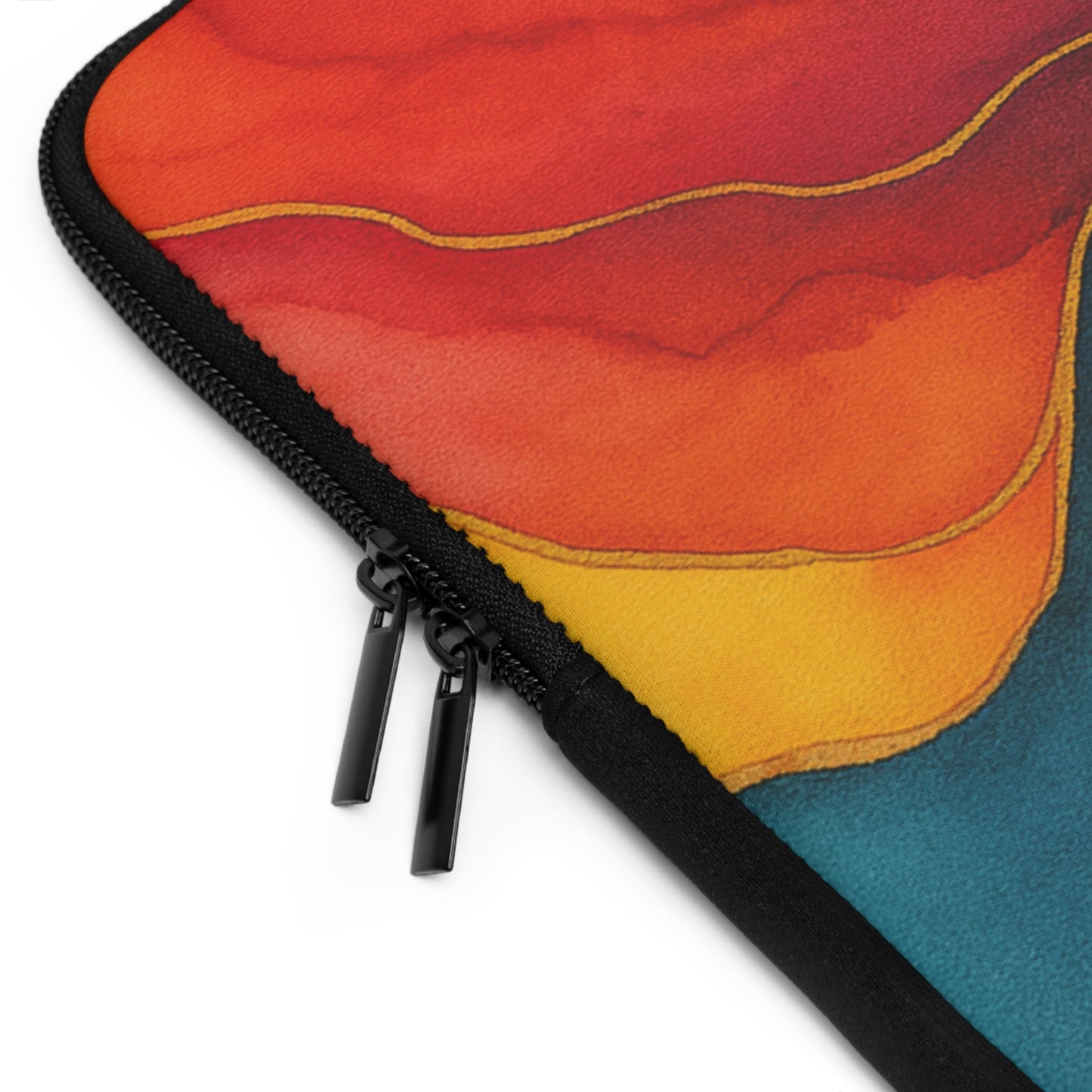 Abstract Sunset Swirl Laptop Sleeve — Colorful Watercolor Design with Gold Line Accent