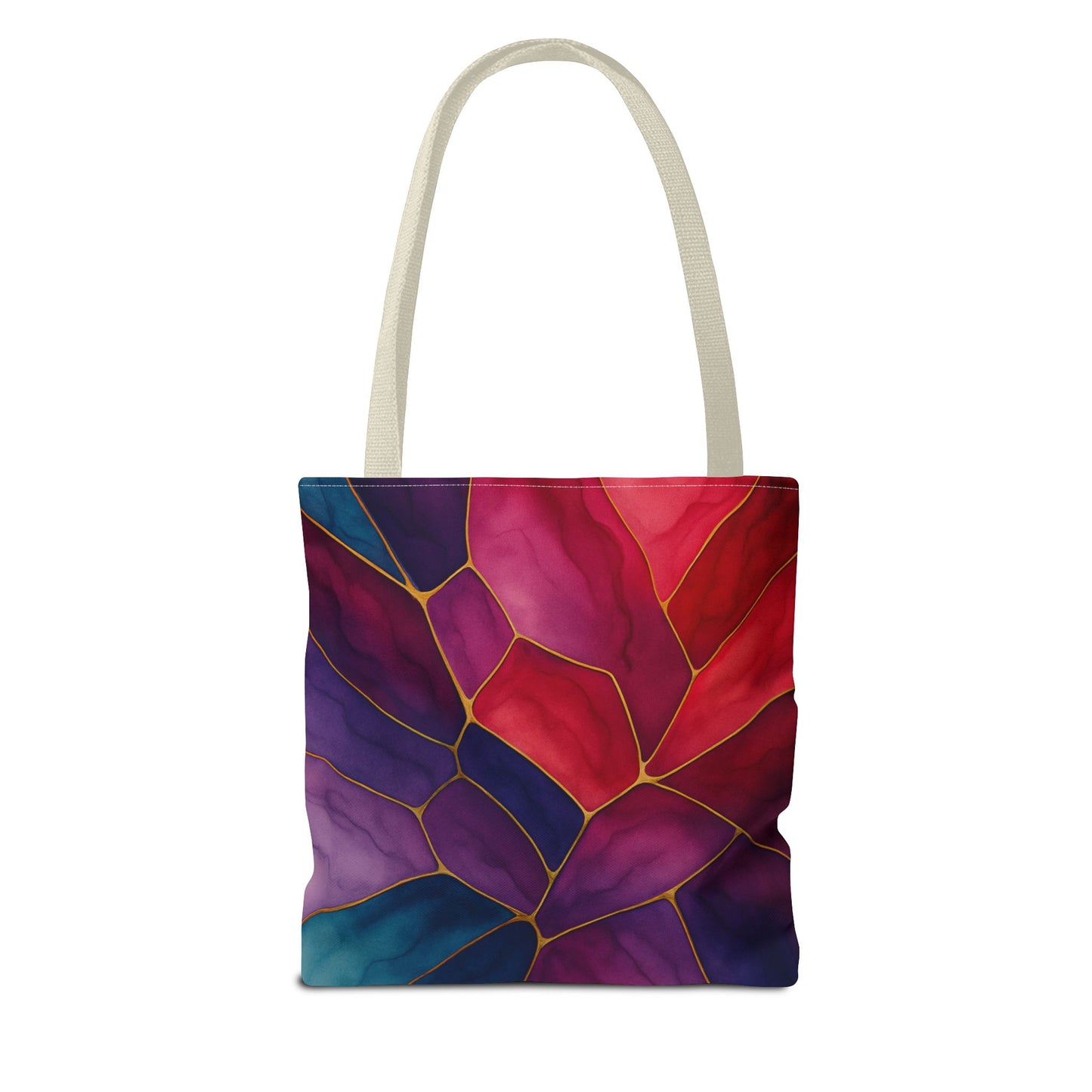 Shelby-2025 Artisan Luxe Collection-Tote Bag — Jewel-Tone Stained Glass Floral Pattern Tote