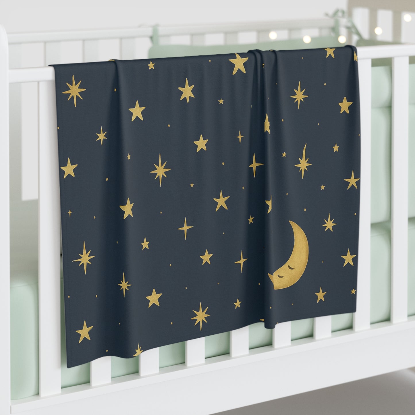 To the Moon 3- Baby Swaddle Blanket — Celestial Dreams-Moon & Gold Stars Nursery Swaddle