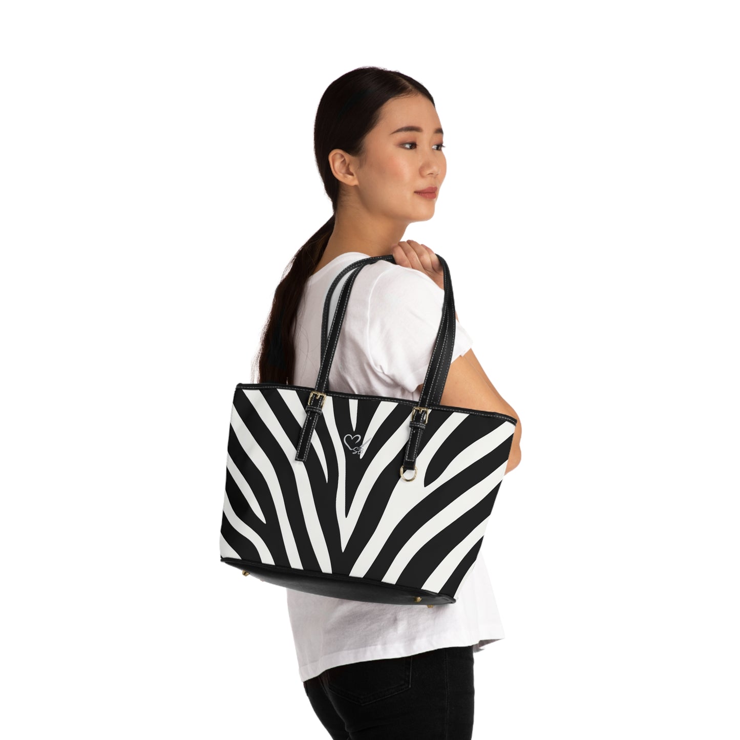 Zebra Print PU Leather Shoulder Bag – Black & White Tote for Everyday Style