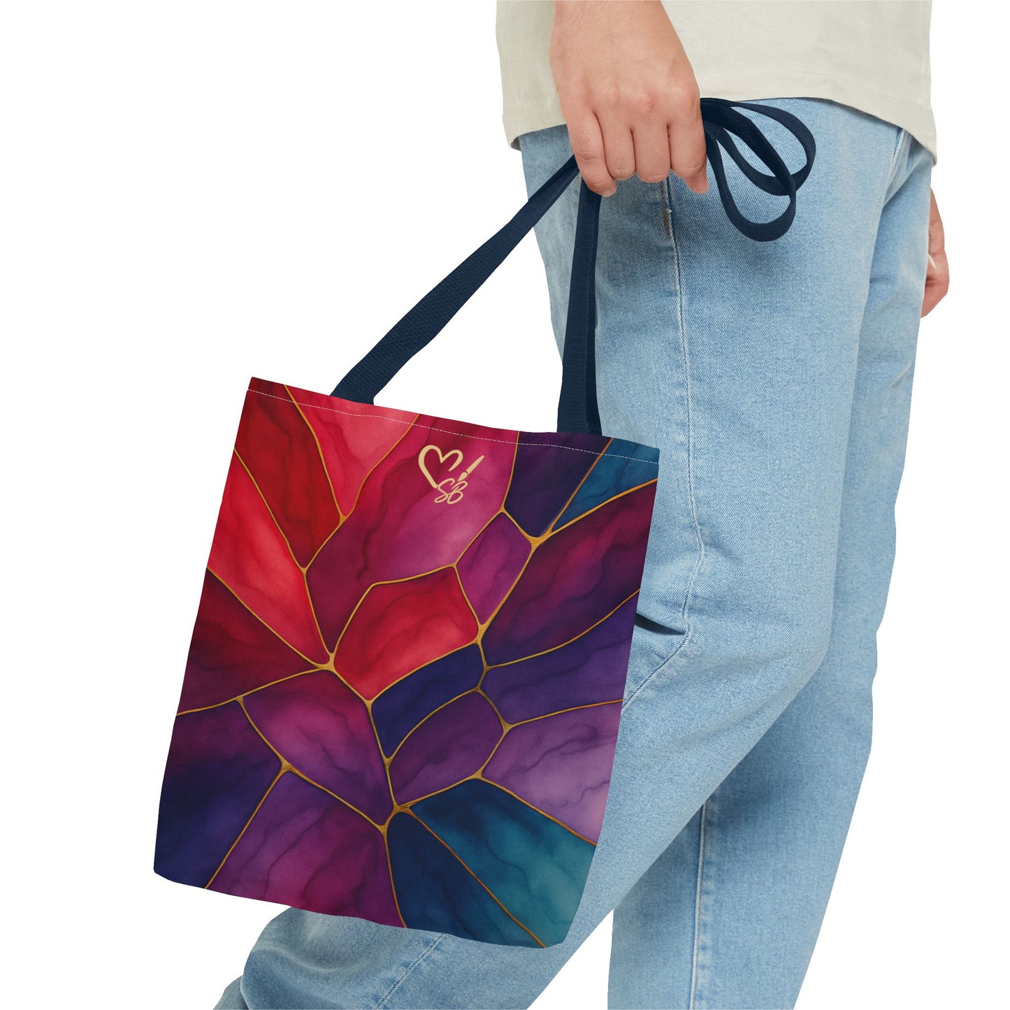 Shelby-2025 Artisan Luxe Collection-Tote Bag — Jewel-Tone Stained Glass Floral Pattern Tote