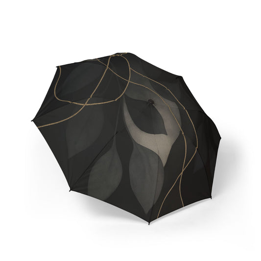 Shirley-2025 Artisian Collection-Foldable Umbrella — Elegant Black Abstract Leaf Design, Semi-Automatic Compact Travel Umbrella