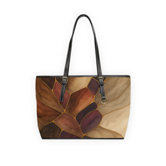 Autumn-2025 Artisan Luxe Collection- PU Leather Shoulder Bag — Warm Brown Stained-Glass Tote