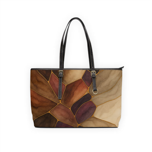 Autumn-2025 Artisan Luxe Collection- PU Leather Shoulder Bag — Warm Brown Stained-Glass Tote