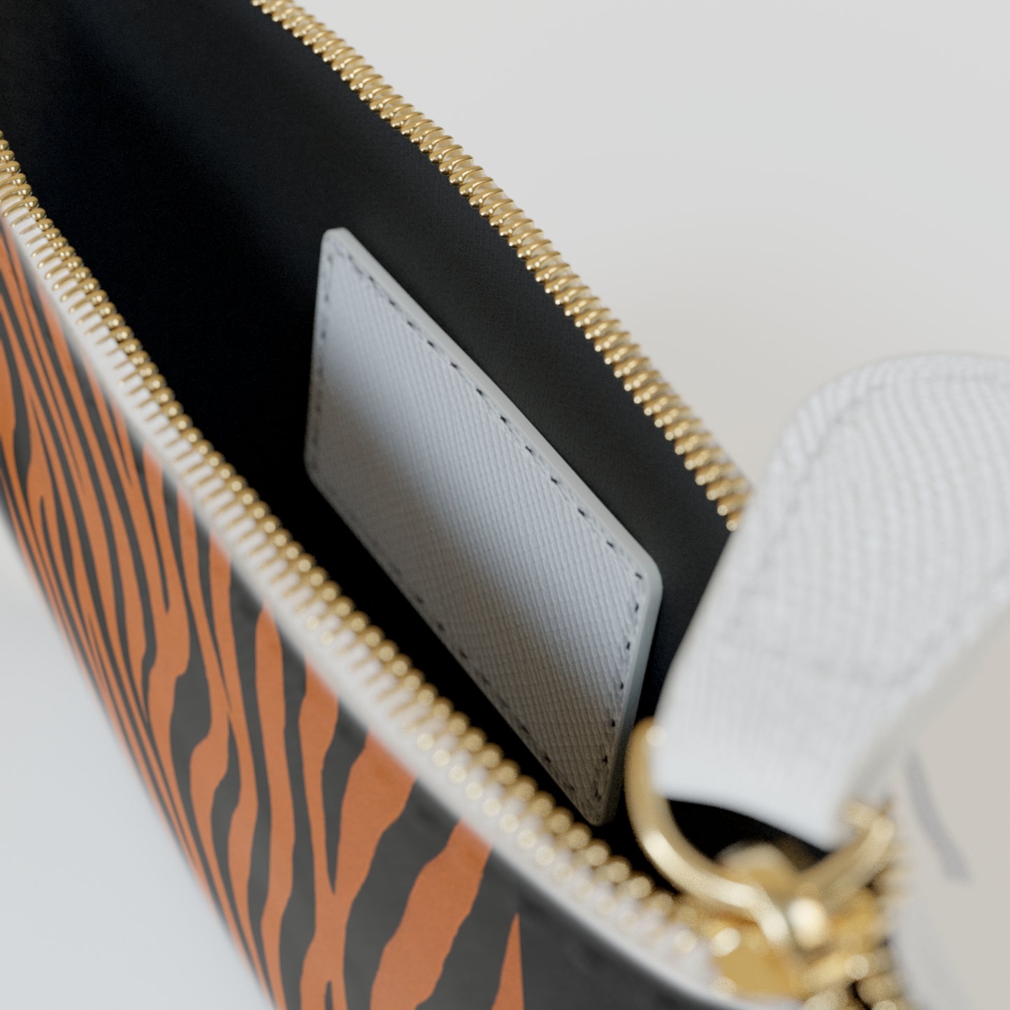 Tiger Stripe Mini Clutch Bag — Small Zip Wristlet with Orange & Black Animal Print