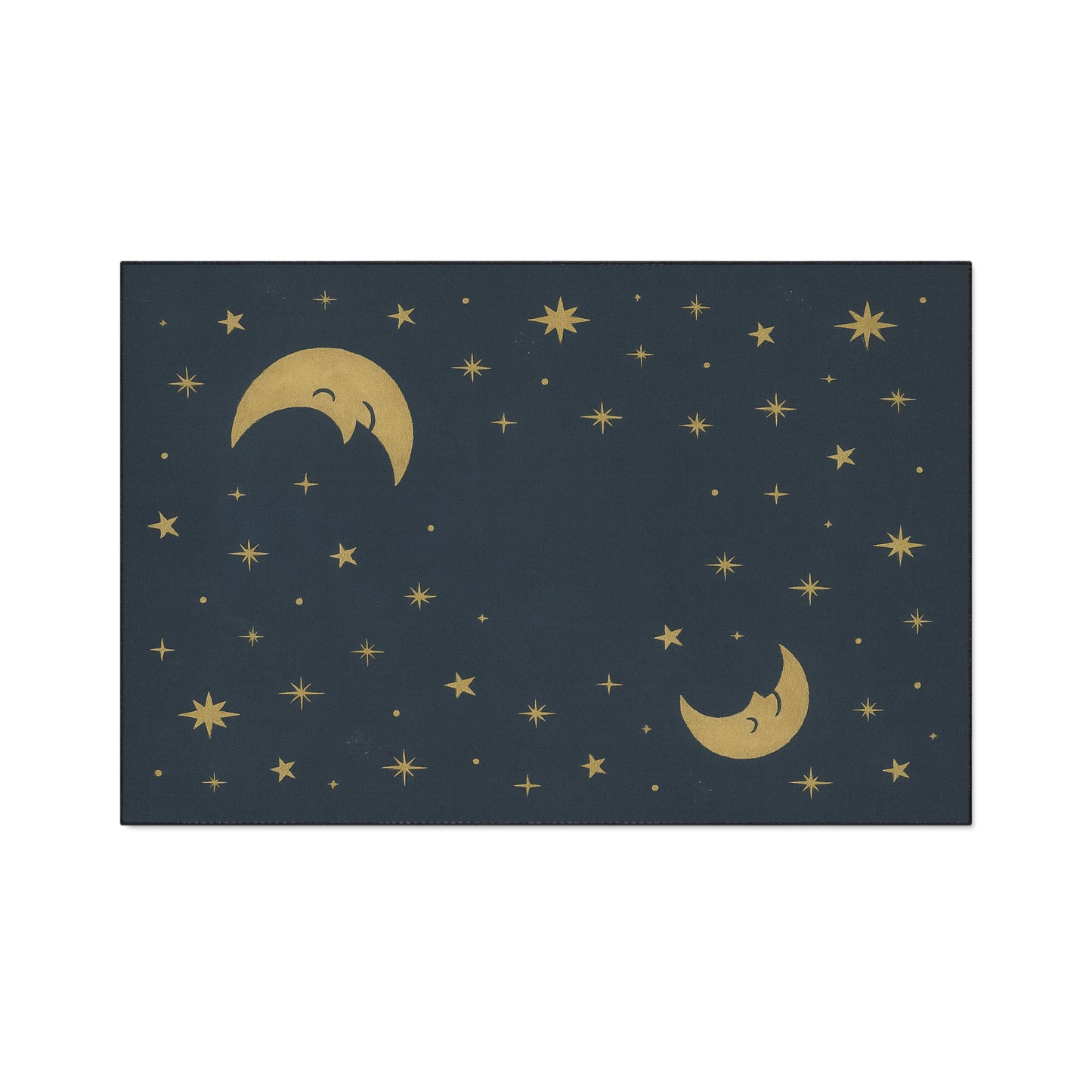 “Heavy duty floor mat with golden moons and stars on deep charcoal background — To the Moon & Stars collection”

“Nursery play rug featuring night-sky stars and moons, durable rubber-back floor mat for entryway or bedroom”
