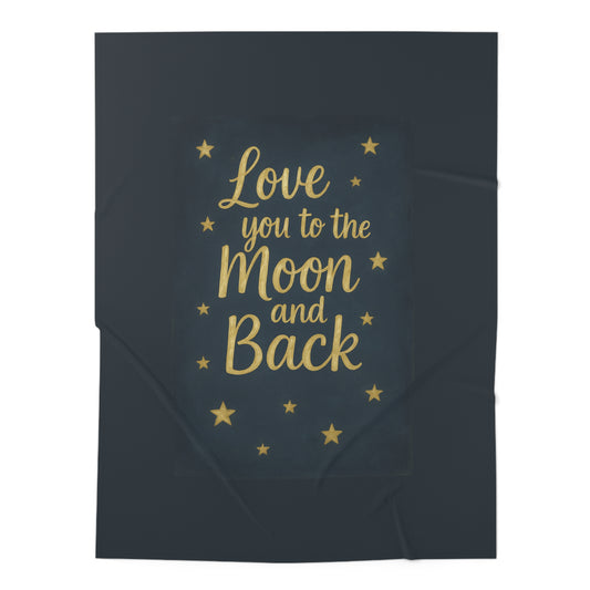 “Soft ivory baby swaddle blanket with navy and gold nautical stars — Celestial Dreams To the Moon 2 Collection.”