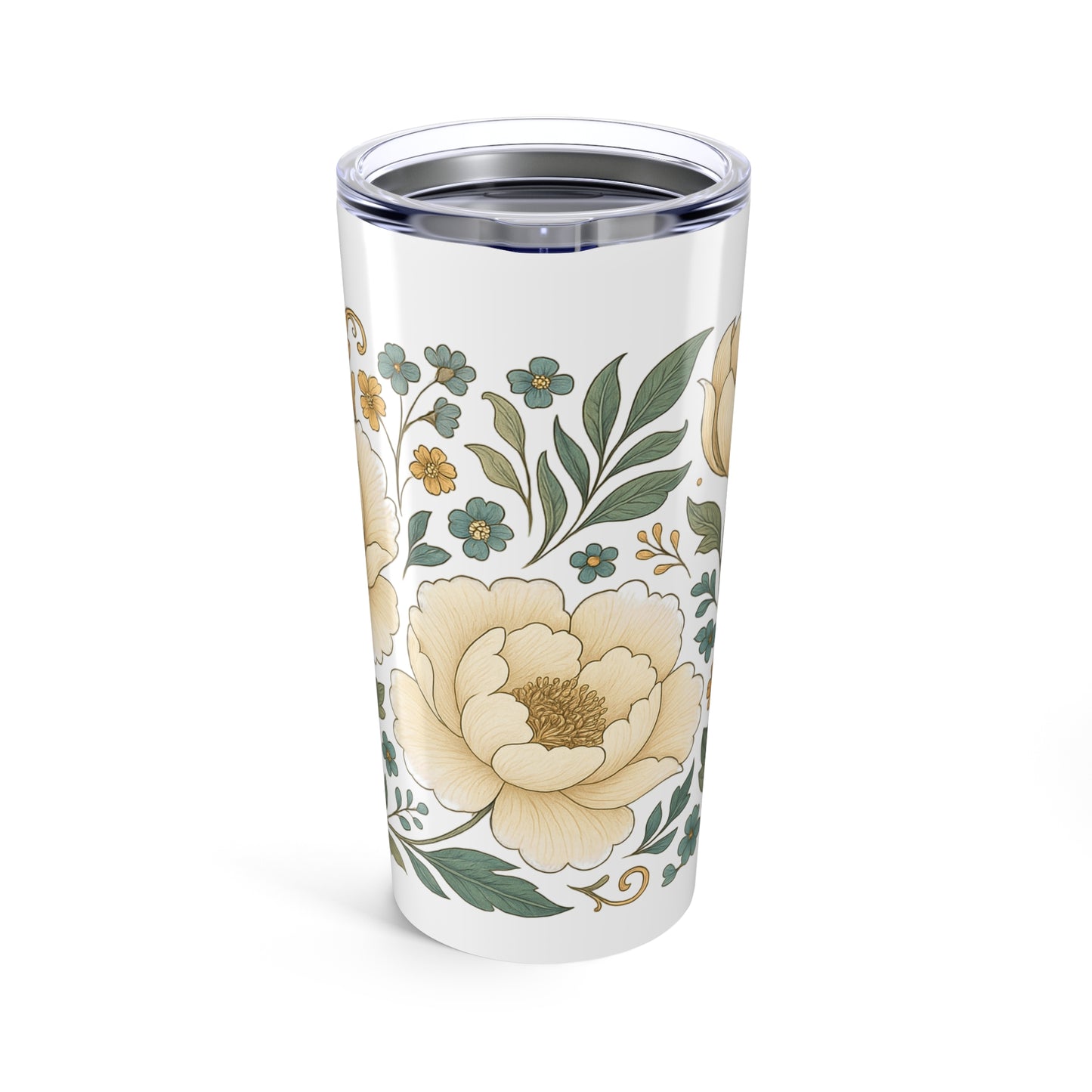 Vintage Cream Peony Travel Cup-20oz Floral Tumbler